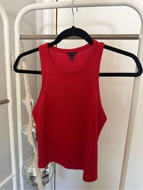 GUESS Red Ribbed Scoop Neck Tank